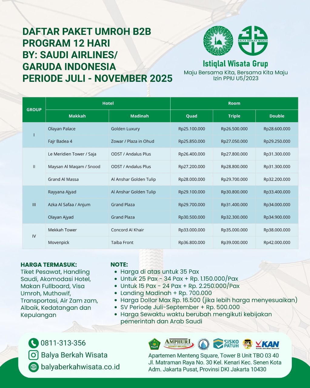 Paket Umroh B2B	 Program 12 Hari By Saudi Airlines