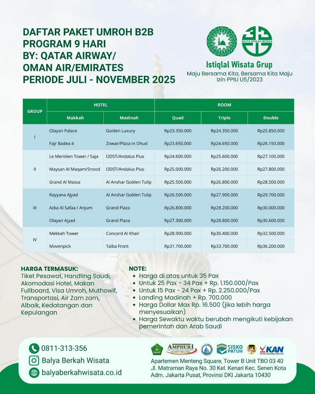 Paket Umroh B2B	 Program 9 Hari By Qatar Airway